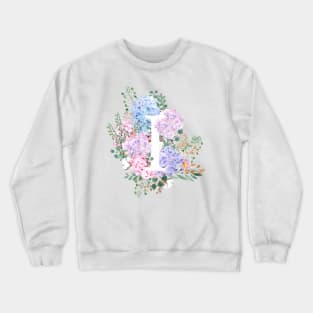 botanical monogram alphabet I hydrangea flowers Crewneck Sweatshirt